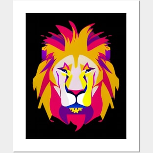 Yellow Bright Colorful Lion Animal Head Posters and Art